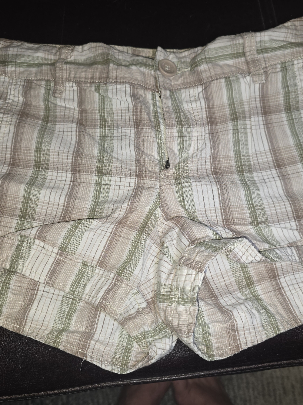 Maurices Plaid Cotton Shorts in Beige & Light Green